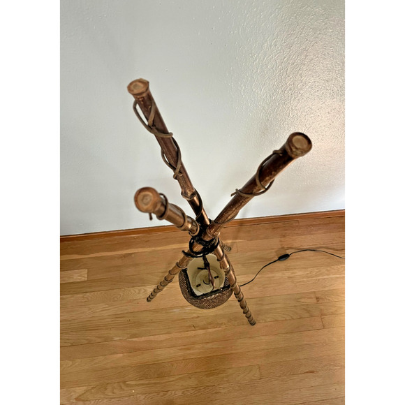 Vintage Bamboo Tripod Floor Lamp with Rattan Shade - Picture 8 of 8